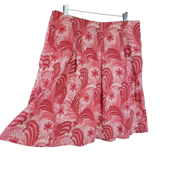 Talbots Plus Sz 14W Red Paisley Pleated Preppy Corpcore Summer A Line Skirt - Picture 8 of 12